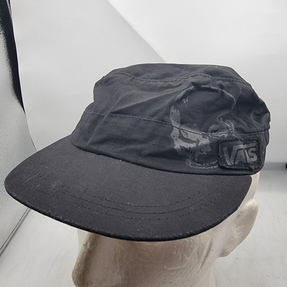 Vans Black Military Style Hat With Skull Graphic L/XL Made In USA Casual